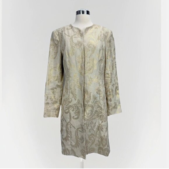 J. McLaughlin Jasper Metallic Linen Jacket Brocade Dressy Beige Gold Elegant - Picture 1 of 16
